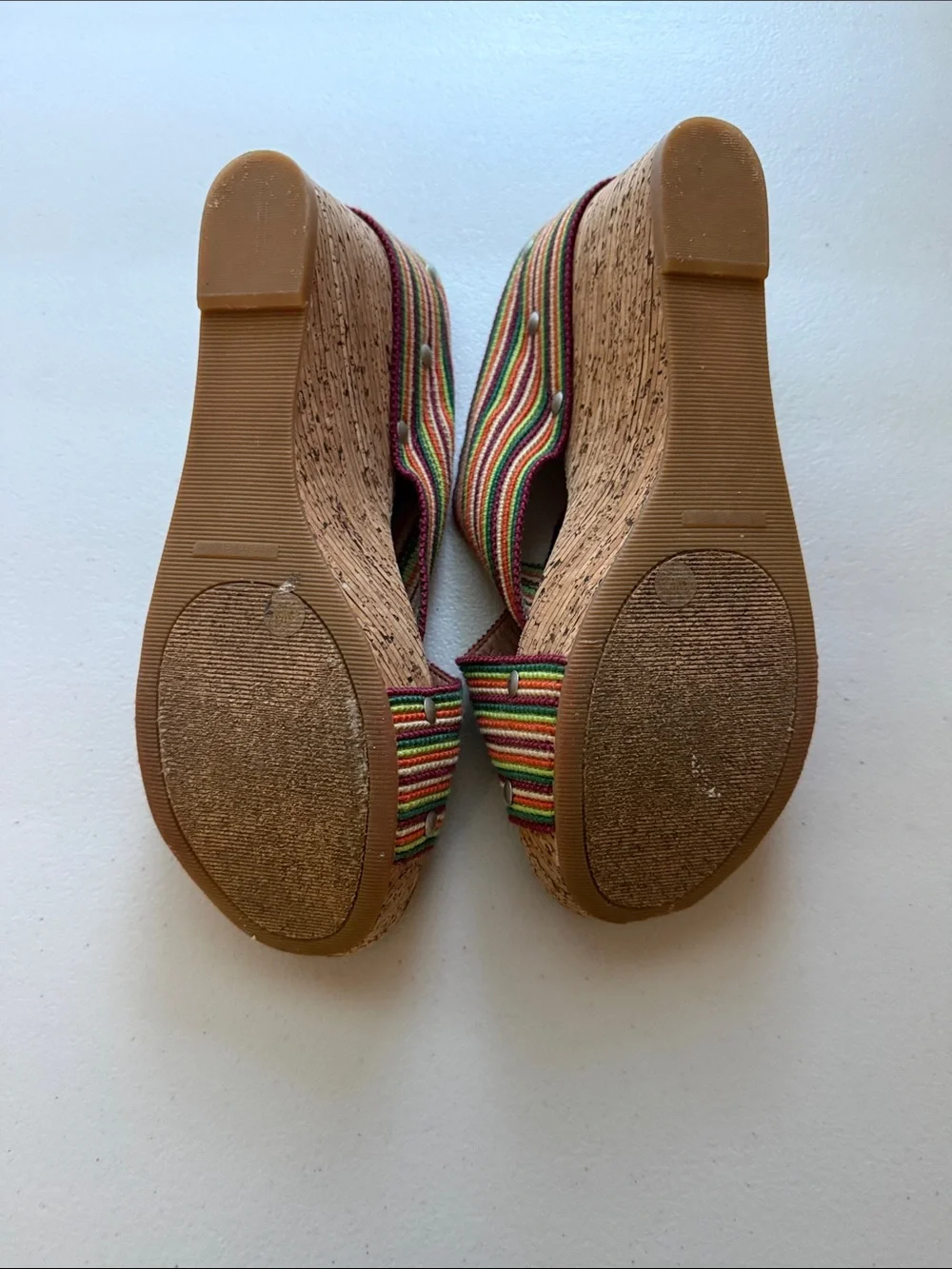 Lucky Brand Multicolor Striped Wedge Sandals with Pink Trim